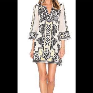 Alice & Olivia Black/Yellow/Cream Tribal Dress